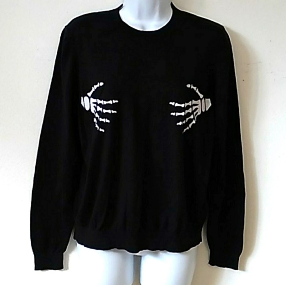 ASOS Black Cotton Knit Sweater – Skeleton Hands Embroidery – Size 12